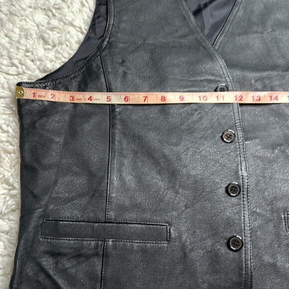 Wilsons The Leather Experts 100% Leather Motorcycle Vest Black Button Up Front - Picture 8 of 11